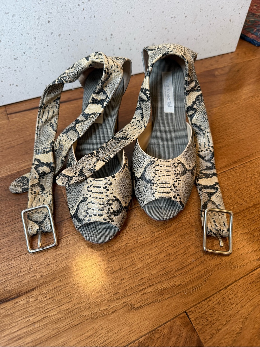 Vintage Olivia Rose Tal snake print heels double wrap around  Size 9 (10) runs